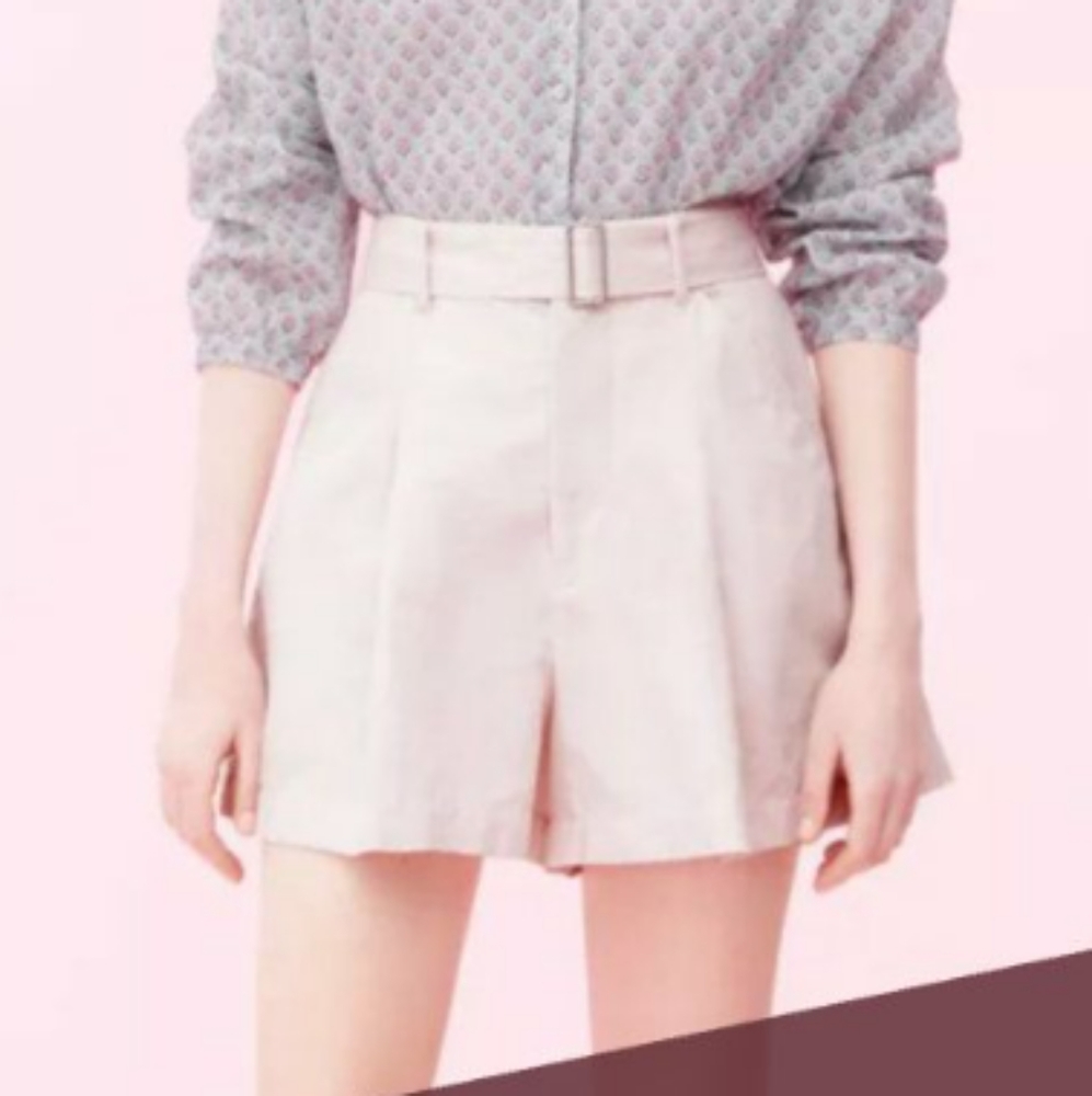 NWT La Vie Rebecca Taylor linen cloud pink shorts, high waisted with matching be